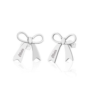 Personalized Name Bow Earrings-Silver - 51050D-S