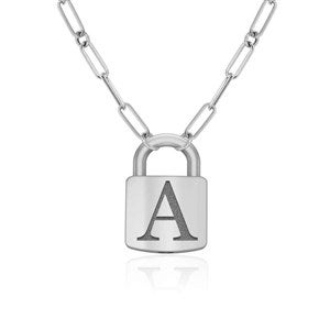 Personalized Initial Padlock Necklace- Silver - 51225D-S