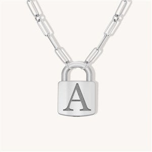 Personalized Initial Padlock Necklace - Silver - 51225D-S