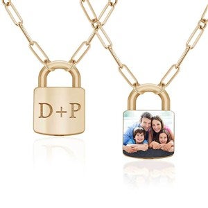 Personalized Initial  Photo Padlock Necklace- Gold Plated - 51230D-GP