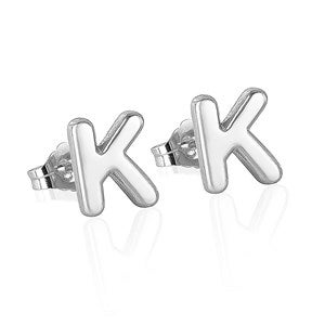 Personalized Silver Bubble Letter Initial Earrings  - 51323D-S