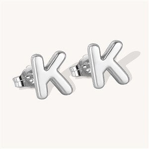 Personalized Silver Bubble Letter Initial Earrings  - 51323D-S