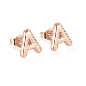 Personalized Rose Gold Bubble Letter Initial Earrings  - 51323D-RG