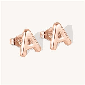 Personalized Rose Gold Bubble Letter Initial Earrings  - 51323D-RG