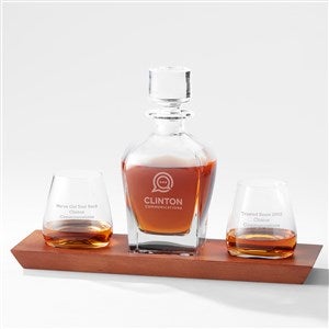 Engraved Logo Hudson Whiskey Decanter  Glass 3pc Set - 51365