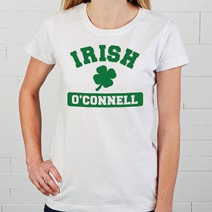 Personalized Irish Pride Shamrock Ladies White Fitted T-Shirt - 5138-FT