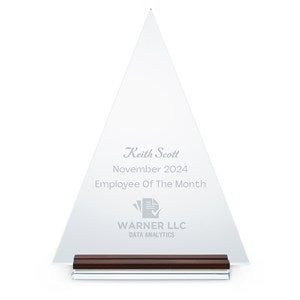 Engraved Logo Large Glass Triangle Award with Wood - 51601