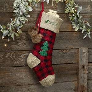 Personalized Logo Buffalo Plaid Jumbo Knit Christmas Stockings - 51847