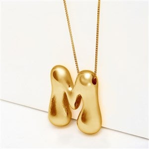 Custom Bubble Letter Initial Necklace - Gold Plate - 51912D-G