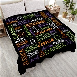 Halloween Repeating Name Personalized 90x90 Plush Queen Fleece Blanket - 51960-QU