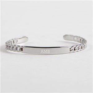 Engraved Silver ID Curb Cuff Bracelet - 52003