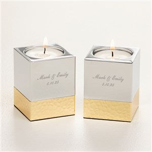 Wedding Engraved Silver  Gold Hammered Metal Candle Holders - 52069