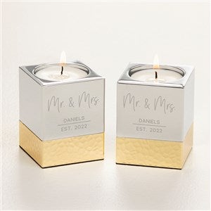 Modern Wedding Engraved Silver  Gold Hammered Metal Candle Holders - 52070