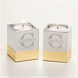 Lavish Last Name Engraved Silver  Gold Hammered Metal Candle Holders- Set of 2 - 52077