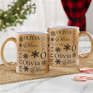 Christmas Snowflake Repeating Name  Personalized 11 oz. Gold Glitter Coffee Mug - 52202-G