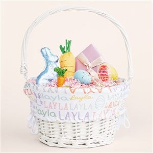 Easter Repeating Name Personalized White Basket With Drop-Down Handle - 52287-W