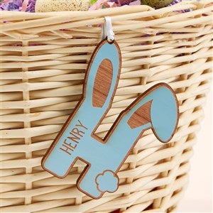 Bunny Monogram Personalized Wooden Easter Basket Tag - Blue Stain - 52293-B