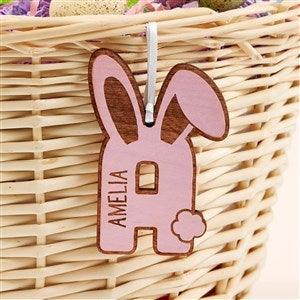 Bunny Monogram Personalized Wooden Easter Basket Tag - Pink Stain - 52293-P