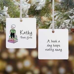 Book Lover philoSophies® Personalized Square Ornament- 2.75quot; Metal - 2 - 52454-2M