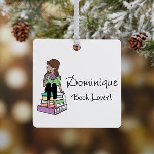 Book Lover philoSophies® Personalized Square Ornament- 2.75 Metal - 1 - 52454-1M