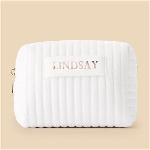 Metallic Foil Personalized Velvet Makeup Bag - Ivory - Smal - 52590-SI