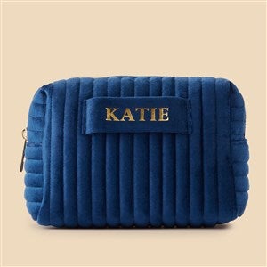 Metallic Foil Personalized Velvet Makeup Bag - Navy - Small - 52590-SN