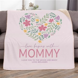 Love Begins With Mom Personalized 50x60 Sherpa Blanket - 52626-S