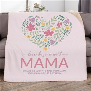 Love Begins With Mom Personalized 60x80 Sherpa Blanket - 52626-SL