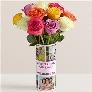 Photo Collage Personalized Vase with Assorted Roses Bouquet - 52630