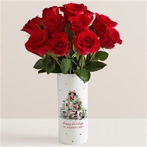 Holiday Photo Moments Personalized Vase with Red Rose Bouquet - 52633