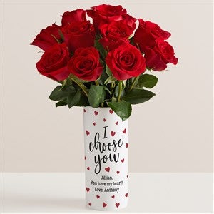 I Choose You Personalized Vase with Red Rose Bouquet - 52636