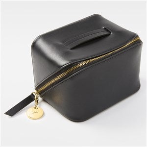 Kittenish Engraved Small Black Leather Beauty Case - 52641