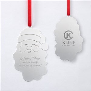 Engraved Logo Silver Santa Ornament - 52673