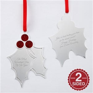 Engraved Logo Silver Sparkling Holly Ornament - 52684