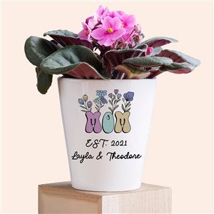 Retro Floral Mom Personalized Mini Flower Pot - 52797