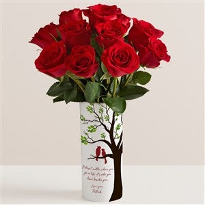 Love Birds Personalized Vase with Red Rose Bouquet - 53051