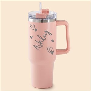 Doodle Hearts Personalized 40 oz Stainless Steel Tumbler - Peach - 53642-P