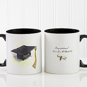 Personalized Graduation Coffee Mugs - Cap  Diploma - Black Handle - 5389-B