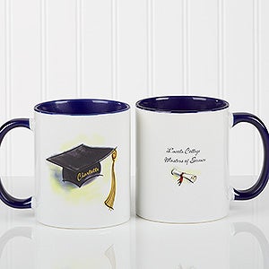 Personalized Blue Graduation Coffee Mugs - Cap  Diploma - 5389-BL