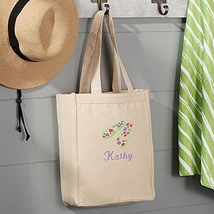 Flip Flops Embroidered Small Beach Canvas Tote Bag - 5694