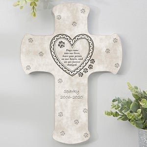 Paw Prints On My Heart Personalized Pet Memorial Cross - 8x12 - 6559