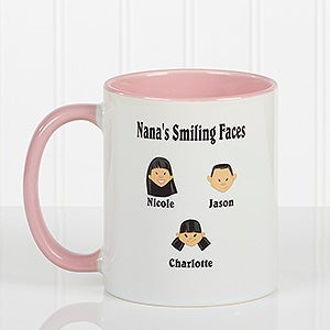 Personalized Grandparents Coffee Mugs - Family Character - Pink Handle - 6704-P
