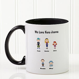 Personalized Coffee Mugs - Family Cartoon Characters - Black Handle - 6977-B