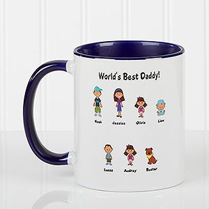 Family Cartoon Characters Personalized Coffee Mugs - Blue - 6977-BL