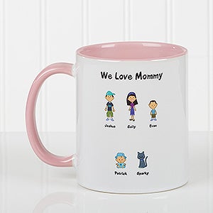 Personalized Family Cartoon Character Coffee Mugs - Pink - 6977-P