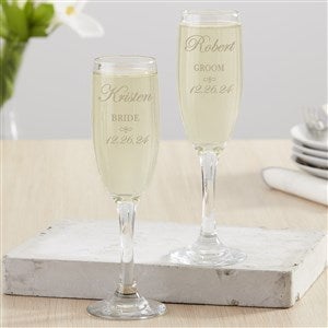 Fancy Script Bride & Groom Champagne Flutes