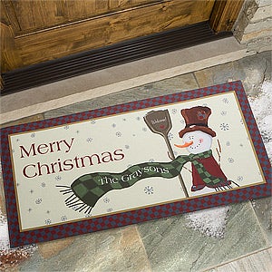 Large Personalized Snowman Holiday Doormat - Let It Snow - 7643-O