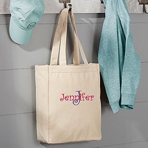 Name  Initial Embroidered Small Canvas Tote Bag - 7885
