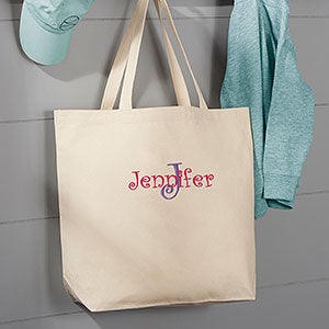 Name  Initial Embroidered Large Canvas Tote Bag - 7885-L