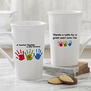 Personalized Teacher Latte Mug - Kids Handprints - 8027-U
